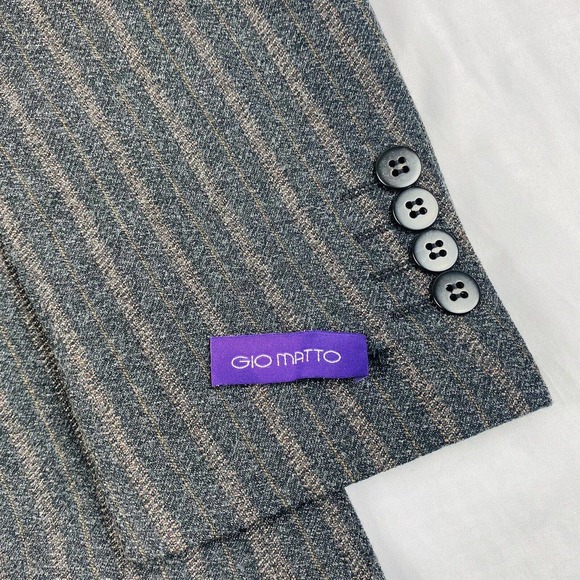 Bartorelli Napoli GIO MATTO Gray Brown Striped Wool Patches Blazer Mens 38R NWT - Picture 2 of 8